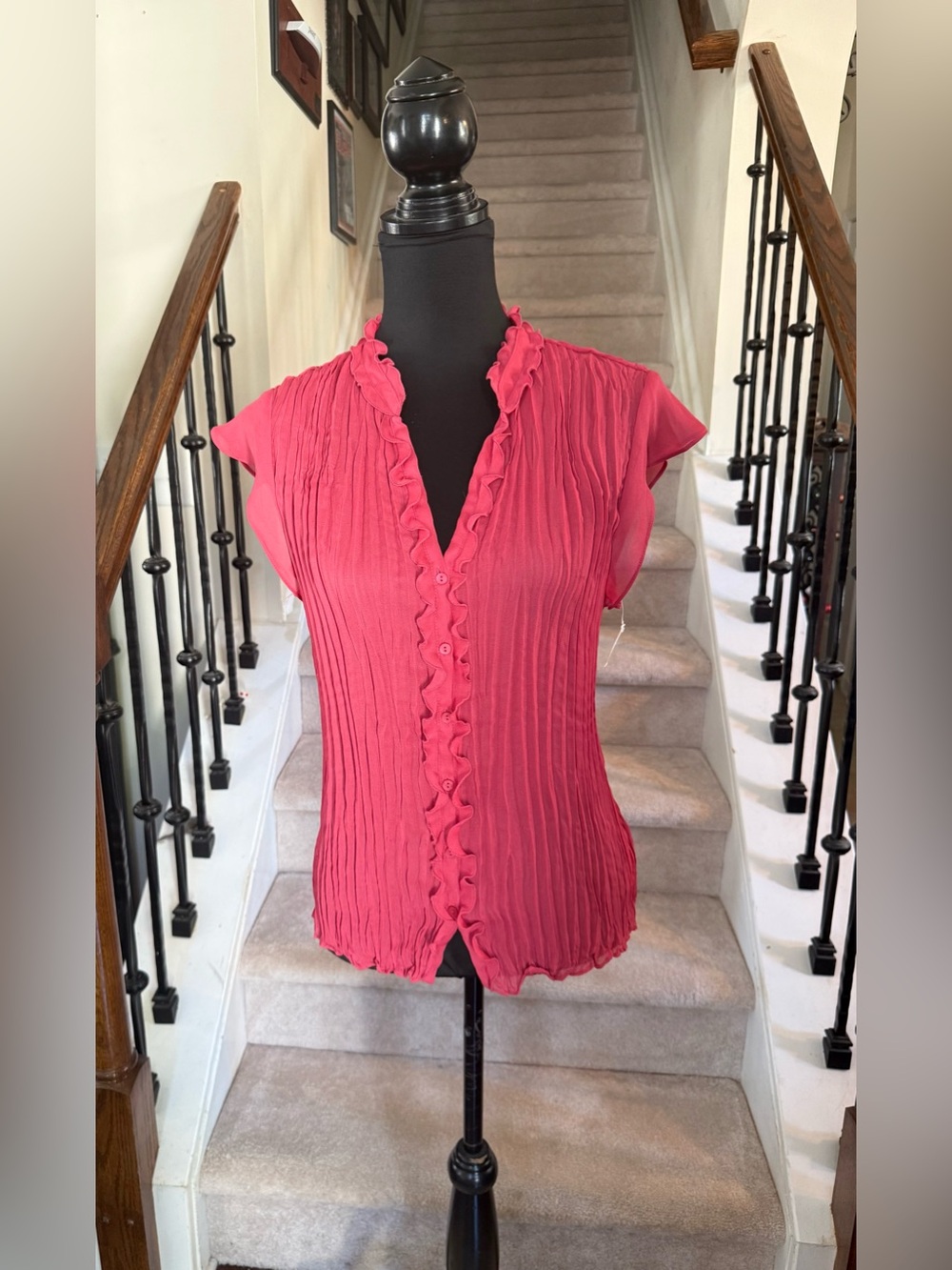 Worthington Ruffled Crinkle Cap-Sleeve Blouse - Rose